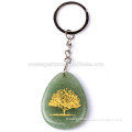 Life Tree engraved green aventurine stone keychain